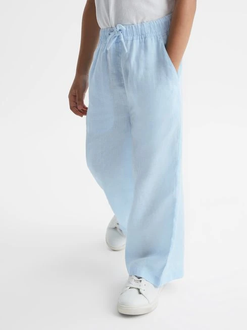Reiss Ice Blue Cleo Junior Linen Drawstring Trousers 3 Reiss Ice Blue Cleo Junior Linen Drawstring Trousers – Image 3