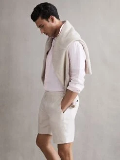 Reiss Oatmeal Searcy Linen Side Adjuster Shorts -Reiss D62 925s3