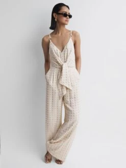 Reiss Ivory Scarlet Metallic Detail Jumpsuit