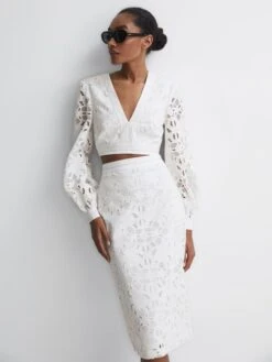 Reiss White Immi Lace Co-ord Pencil Skirt