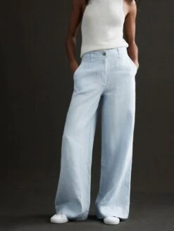 Reiss Ice Blue Demi Linen Wide Leg Garment Dyed Trousers