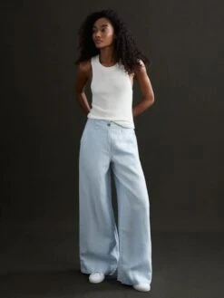 Reiss Ice Blue Demi Linen Wide Leg Garment Dyed Trousers -Reiss D65 837s5