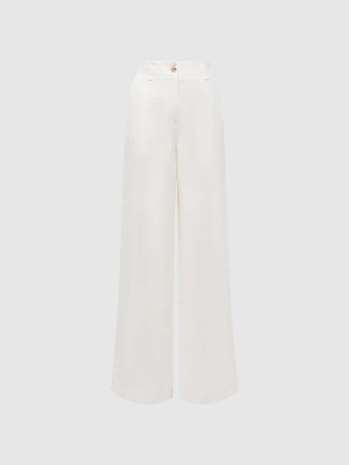 Reiss White Demi Linen Wide Leg Garment Dyed Trousers 2 Reiss White Demi Linen Wide Leg Garment Dyed Trousers – Image 2