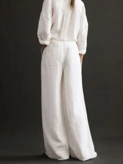 Reiss White Demi Linen Wide Leg Garment Dyed Trousers 7 Reiss White Demi Linen Wide Leg Garment Dyed Trousers -Reiss D65 838s3