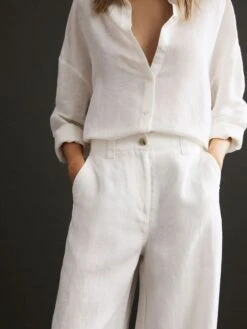 Reiss White Demi Linen Wide Leg Garment Dyed Trousers 8 Reiss White Demi Linen Wide Leg Garment Dyed Trousers -Reiss D65 838s4