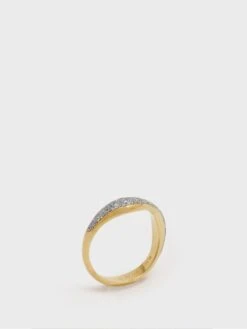 Reiss Gold Aura Maria Black Glitter Ring