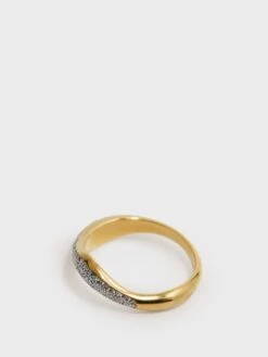 Reiss Gold Aura Maria Black Glitter Ring -Reiss D67 436s4