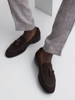 Reiss Chocolate Windsor Suede Tassel Loafers -Reiss D67 729s3