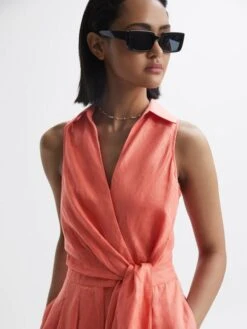 Reiss Coral Suki Sleeveless Linen Playsuit