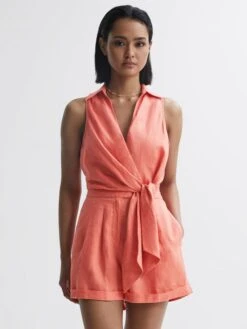 Reiss Coral Suki Sleeveless Linen Playsuit -Reiss D68 887s3