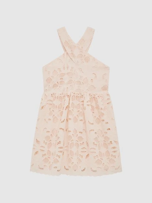 Reiss Pink Callie Senior Cross Back Lace Dress 2 Reiss Pink Callie Senior Cross Back Lace Dress – Image 2