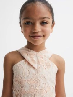 Reiss Pink Callie Senior Cross Back Lace Dress 9 Reiss Pink Callie Senior Cross Back Lace Dress -Reiss D68 936s4