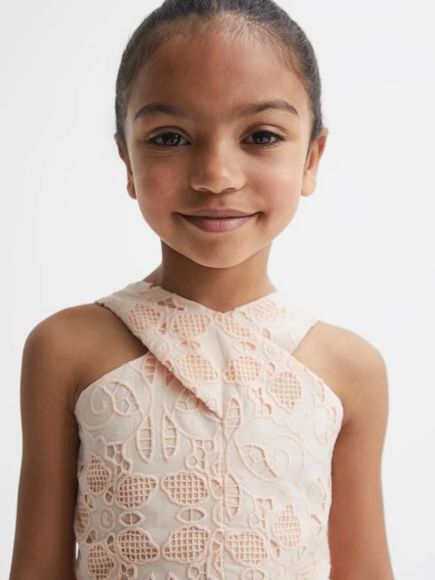 Reiss Pink Callie Senior Cross Back Lace Dress 4 Reiss Pink Callie Senior Cross Back Lace Dress – Image 4