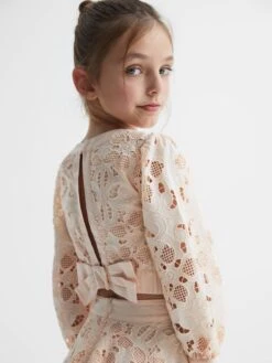 Reiss Pink Nella Senior Long Sleeve Lace Cropped Top -Reiss D68 959s6