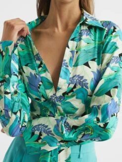 Reiss Aquamarine Dana Floral Print Tie Front Cropped Blouse -Reiss D68 964s6