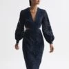 Reiss Navy Zena Lace Cut-Out Midi Dress