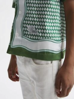 Reiss Green Vanpelt Junior Printed Cuban Collar Short Sleeve Shirt -Reiss D70 170s4