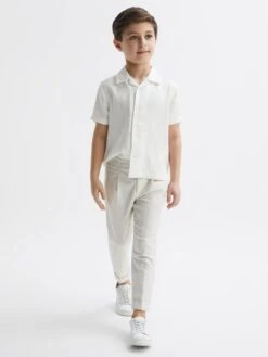 Reiss Ecru Vitus Junior Cuban Collar Ribbed Polo -Reiss D70 185s6