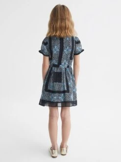 Reiss Navy Alianna Junior Floral Print Puff Sleeve Dress -Reiss D72 406s5