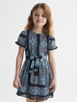 Reiss Navy Alianna Senior Floral Print Puff Sleeve Dress -Reiss D72 432s3