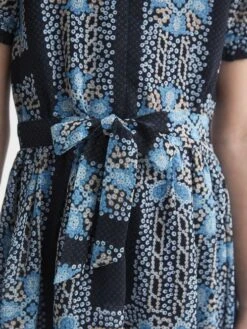 Reiss Navy Alianna Senior Floral Print Puff Sleeve Dress -Reiss D72 432s4