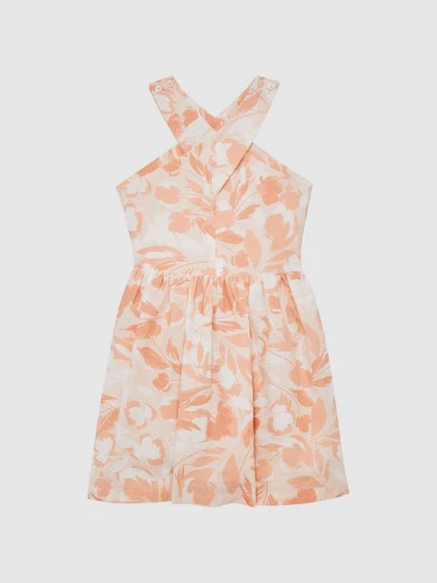Reiss Pink Lottie Senior Floral Print Halter Neck Dress 2 Reiss Pink Lottie Senior Floral Print Halter Neck Dress – Image 2