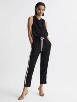 Reiss Black Tyla Side Stripe Jumpsuit