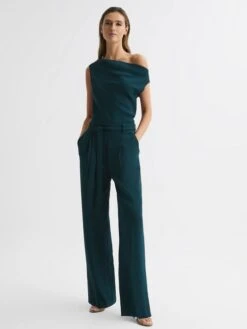 Reiss Teal Maple Off-The-Shoulder Jumpsuit