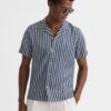Reiss Navy Mayday Slim Fit Cuban Collar Printed Shirt