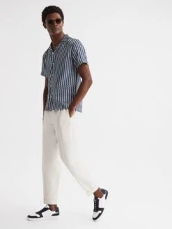 Reiss Navy Mayday Slim Fit Cuban Collar Printed Shirt -Reiss D78 235s3