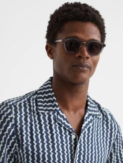 Reiss Navy Mayday Slim Fit Cuban Collar Printed Shirt -Reiss D78 235s4