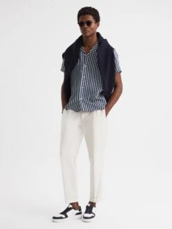 Reiss Navy Mayday Slim Fit Cuban Collar Printed Shirt -Reiss D78 235s6