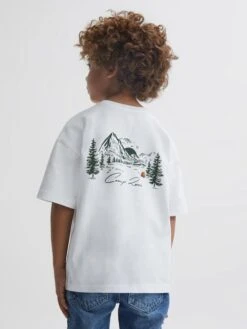 Reiss Ecru Ivan Junior Cotton Crew Neck Motif T-Shirt