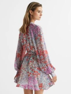 Reiss Coral/White Kiera Floral Printed Mini Dress -Reiss D79 051s5