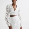 Reiss White Immi Lace Cropped Co-ord Blouse