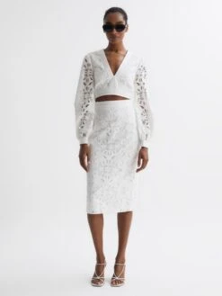 Reiss White Immi Lace Cropped Co-ord Blouse -Reiss D79 059s3