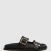 Reiss Black Ezra Raffia Leather Sliders