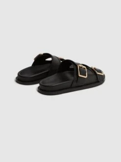 Reiss Black Ezra Raffia Leather Sliders 8 Reiss Black Ezra Raffia Leather Sliders -Reiss D81 087s4