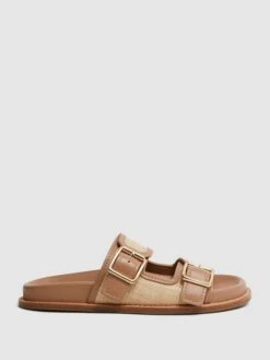 Reiss Natural Ezra Raffia Leather Sliders
