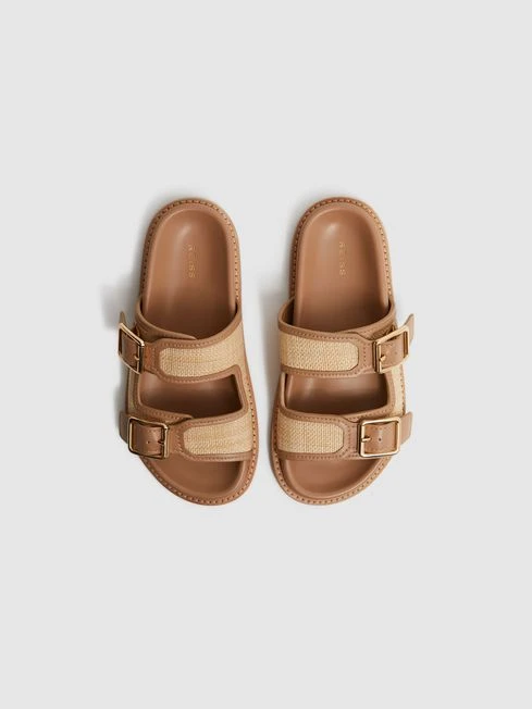 Reiss Natural Ezra Raffia Leather Sliders 3 Reiss Natural Ezra Raffia Leather Sliders – Image 3