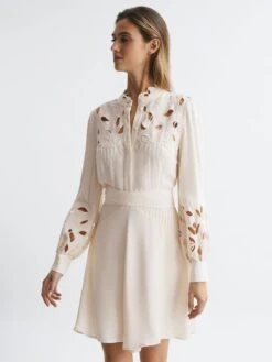 Reiss Ivory Clara Fitted Lace Cut-Out Mini Dress -Reiss D84 710s3