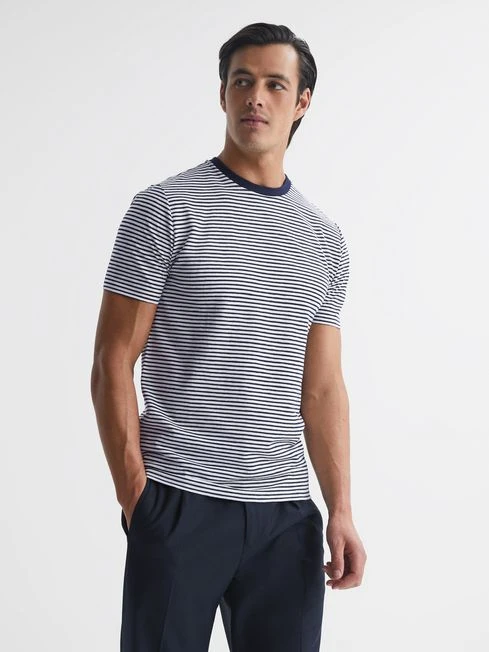 Reiss Navy/White Keats Striped Short Sleeve Crew Neck T-Shirt 1 Reiss Navy/White Keats Striped Short Sleeve Crew Neck T-Shirt