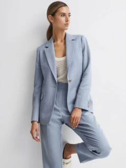 Reiss Pale Blue Shae Single Breasted Tailored Blazer