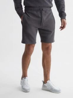 Reiss Washed Black Henry Garment Dye Jersey Shorts
