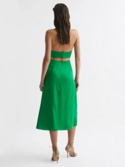 Reiss Green Maia Fitted Halter Neck Midi Dress -Reiss D89 709s5