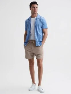 Reiss Mink Newmark Textured Drawstring Shorts