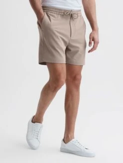 Reiss Mink Newmark Textured Drawstring Shorts -Reiss D90 381s3
