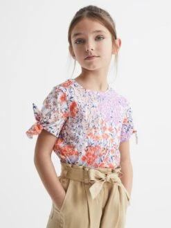 Reiss Pink Tally Junior Printed Cotton T-Shirt