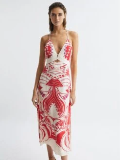 Reiss Coral Ebony Abstract Print Maxi Dress -Reiss D91 340s3