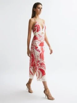 Reiss Coral Ebony Abstract Print Maxi Dress -Reiss D91 340s4
